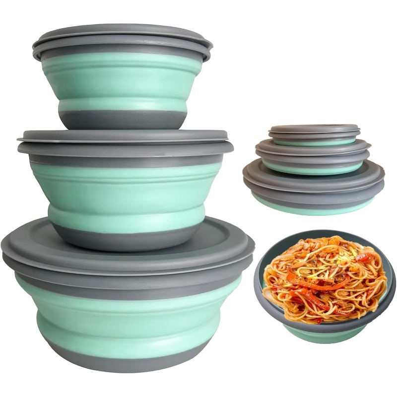 Camping Cooking Dishes - 3pcs Silicone Folding Lunch Box Set,