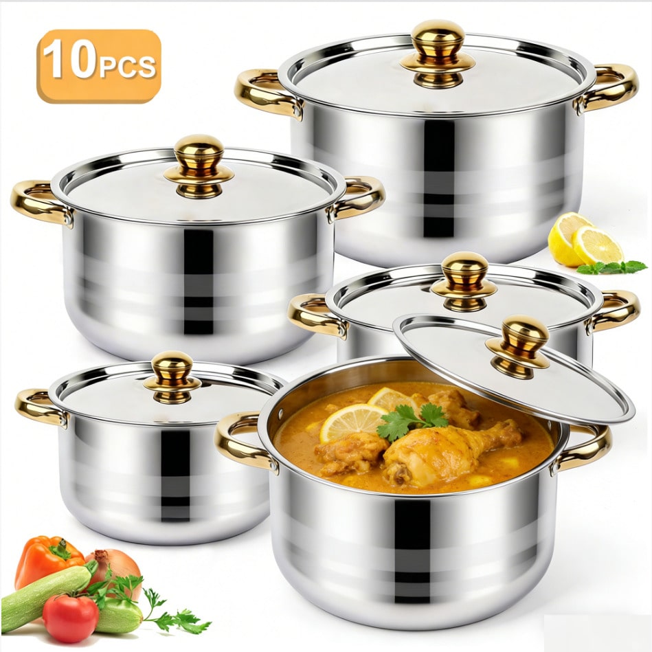 Camping Cooking Pan Set - Stainless Steel Pot Set Modern Luxury
