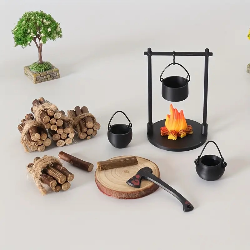 Camping Cooking Appliances - Mini Campfire Hanging Stove Pot Dollhouse