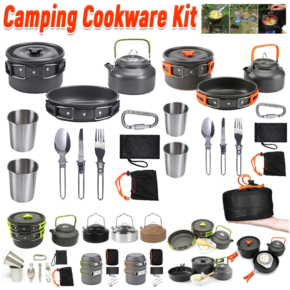 Camping Cooking Pan Set - Camping Cookware Kit Kettle Pot Pan