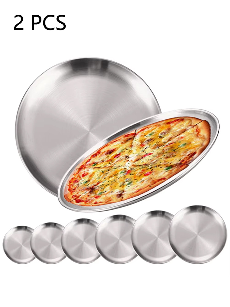 Camping Cooking Tray - 2Pcs Stainless Steels Round Silver Shallow