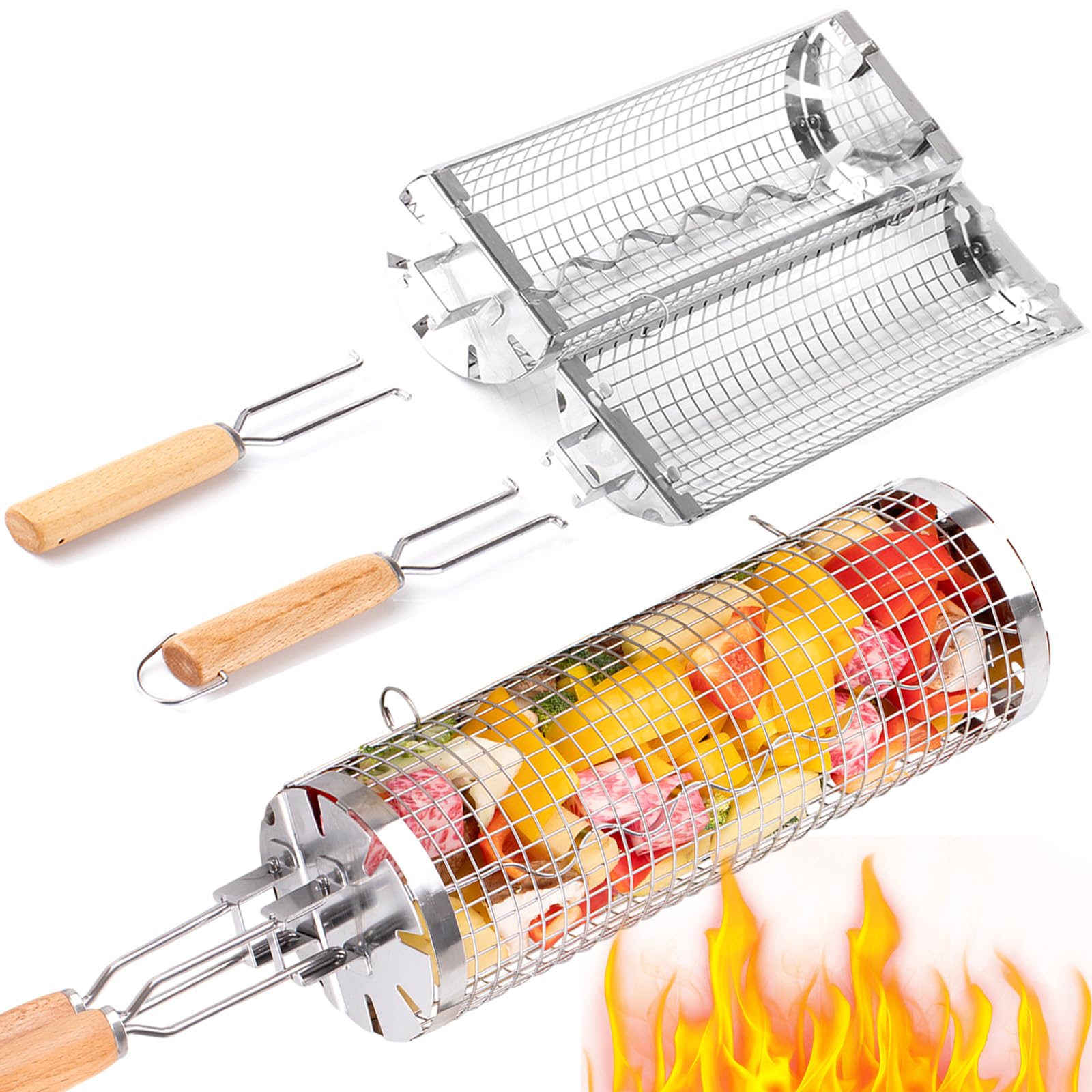 Camping Cooking Youtube - BUYYES Rolling Grill Basket BBQ Mesh